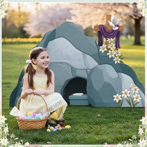 Qunclay Easter Empty Tomb Scene Cardboard Cutout, Religious Resurrection Cardboard Decoration Empty Tomb Display Prop Decor Stand up for Easter Gathering Religious Church Stage Background Photo Prop by Qunclay - Image 6
