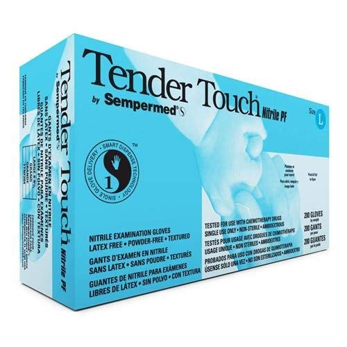 Sempermed TTNF204 Tender Touch Nitrile Glove, Powder-Free, 4 mil, Large, Blue, Pack of 200