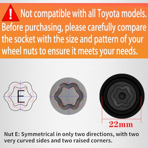 Image of E-Wheel Locking Nut Key Compatible with Toyota, Lexus, Tacoma | Wheel Lock Nut Socket Adapter, Anti-Theft Lug Nut Removal Tool, Anti-Theft Screw Remover, Repair Tool, Tyre Fitting, garage