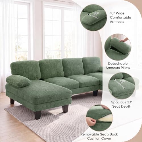 Image of Homall 105 inch U-Shaped Sectional Couches, Sofa Couch with Double Chaise,Green