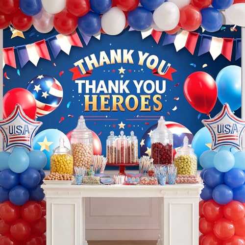 Image of BlissYard Thank You Heroes Banner 4th of July Decorations 71 x 43 Inch Independence Day Party Decorations Banner Outdoor Memorial Day Decor Heroes Theme Party Supplies Veterans Day Photography Sign