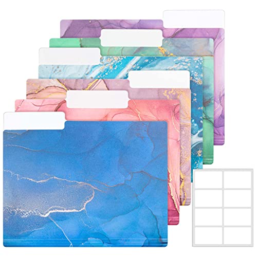 Poly File Folders 1/3 Cut Tab Marble Pattern, Letter Size Colored File Folders, 9'' X 11.5'' Plastic File Folders, 3 Tab Poly Folder, 6 Colors Office File Folders - 6 Pack #TOP6