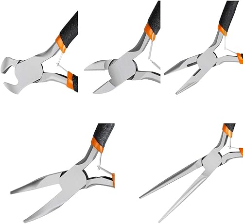 Miniatura 2 de SOONAN 5 Piezas Alicates Mini, Juego de Herramientas Duraderas Cortadores de Cables Punta de Aguja Larga, Nariz Larga, Alicate de Punta Curvada,