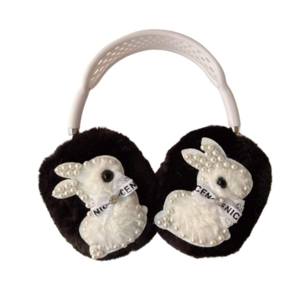 GCVXRUD Cute Glitter Rabbit Bunny Plush Case for AirPods Max Headphones,Funny Fluffy Soft Cover for Girls, Accessories Protective Cover for AirPods
