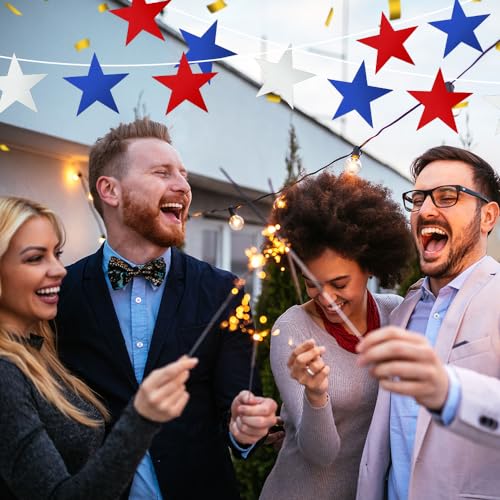 Image of 24PCS Star Cutouts, Red White Silver Double Printed Paper Stars Cutouts, Cardboard Star Cutouts, 6 Inch Glitter Stars Decorations for 4th of July Independence Day Christmas Movie Night Classroom Wall