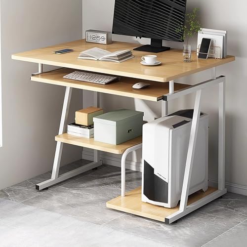 パソコンデスク 小さなパソコン 作業 金属フレーム ワークデスク 厚いデップ 仕事机 強力な耐荷重性 机 pc お手入れ簡単 computer desk スペースは不要 テレワーク 多層設計 ゲーミングパソコン パソコンやオフィスクとして最適 (J-長さ7