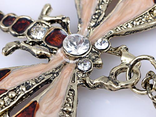 Alilang Rose Painted Enamel Bug Wing Crystal Rhinestone Small Dragonfly Pendant Necklace - Image 5