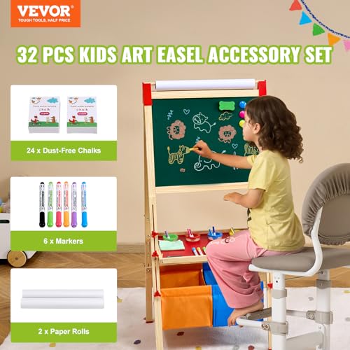 Image of VEVOR Easel Accessory Set, 32 PCS Kid's Art Easel Painting Kit Including Chalks, Dry-Erase Markers & Paper Rolls, Art Supplies Set for Standing Easel, Painting Kit for Toddlers Boys and Girls