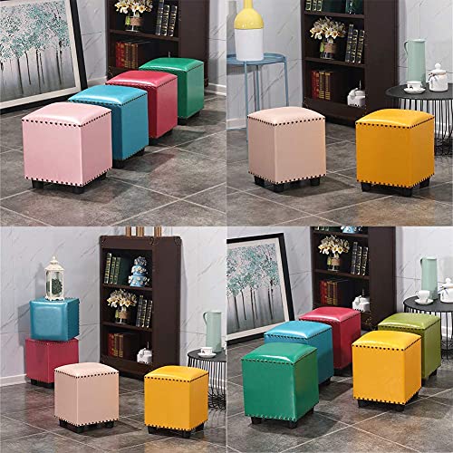 Pouf en bois massif et cuir rembourré petit banc de salon