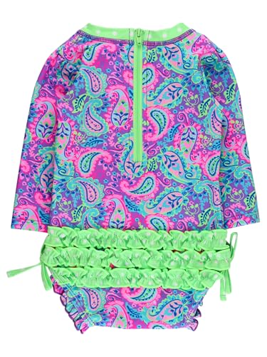 Image of RuffleButts Baby Girls UPF 50+ Sun Protection Floral Printed Long Sleeve One Piece Rash Guard Swimsuit with Zipper
