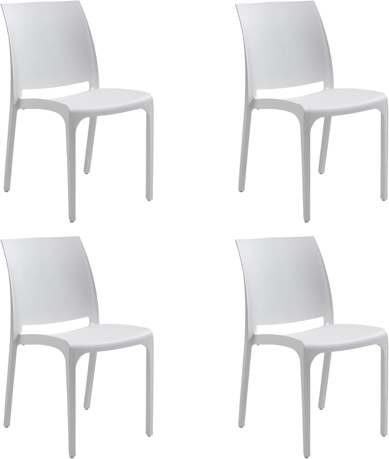 GLOUPIE Set 4 Sedie Volga In Polipropilene Bianco, Impilabili, Dimensioni 54 x 46 x 81 Cm, Peso 3,5 Kg,Per Interno Ed Esterno, Made In Italy, Sedia Impilabile