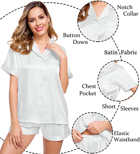 Image of LecGee Womens Silk Satin Pajamas Short Sleeve Loungewear Two-Piece Sleepwear Button-Down Pj Set