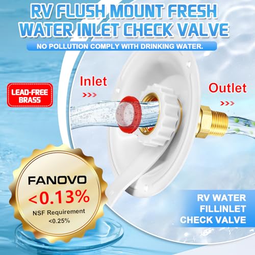 Image of RV Water Inlet Replacement with Check Valve, 3 /4 inch NH to 1 /2 inch NPT | Lead-Free Brass Body, Leakproof Check Valve, Corrosion Resistant, Easy Install, Fits RV Camper Marine Trailer
