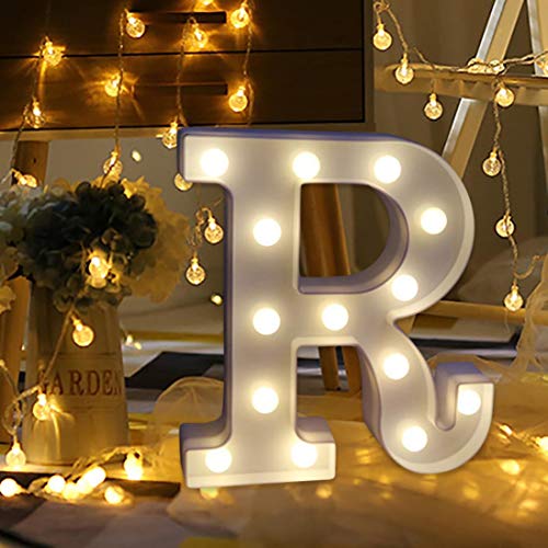 Luces TAOtTAO LED de control remoto, diseño de letras del alfabeto, luces LED, color blanco, R, 76cm tall x 13cm wide.