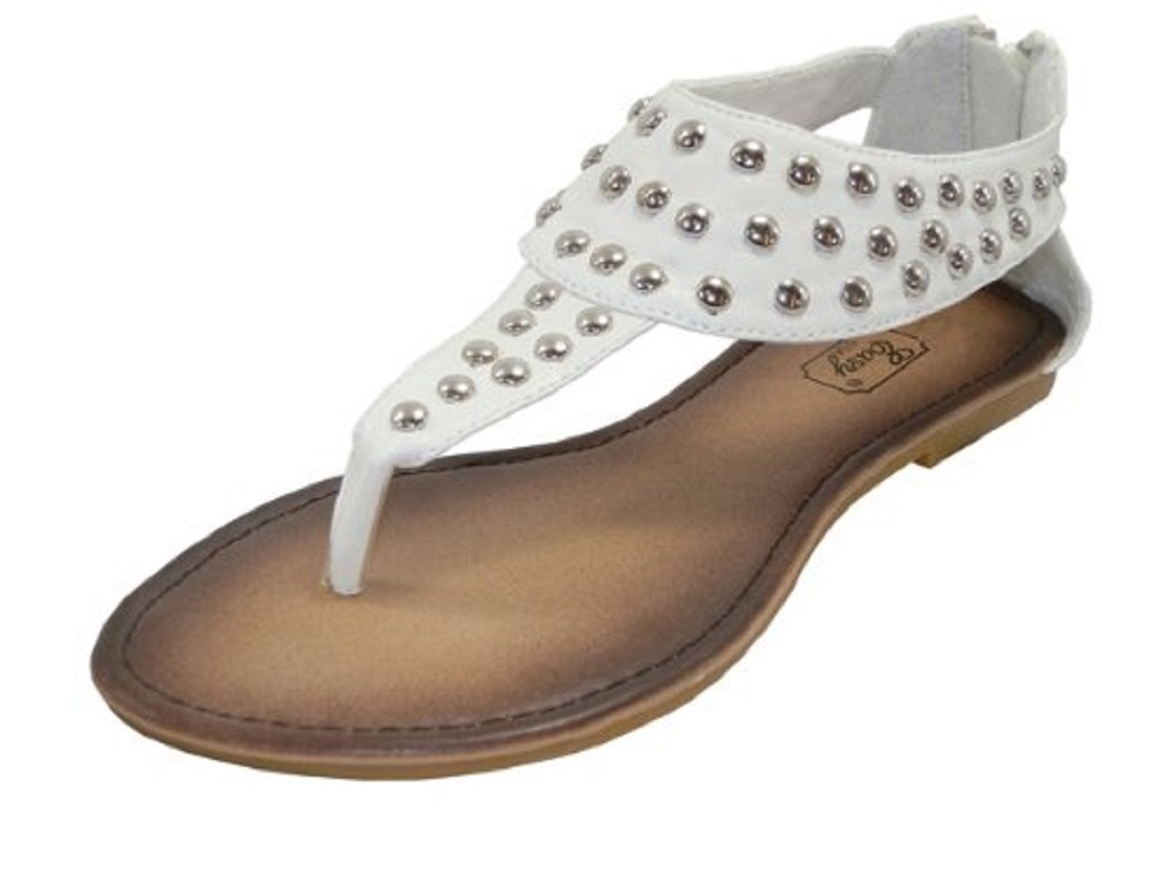 Womens Studded Roman Gladiator Sandals Flats Thong Shoes