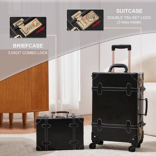 Image of UNIWALKER Vintage Luggage Set, 2 Piece Handcraft Leather Suitcase with Spinner Wheels TSA Lock and Cosmetic Train Case for Women Men