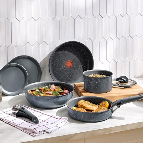 T-fal Ingenio Essentials Cookware Set with Detachable/Removable Handle 11 Piece, Granite Titanium Non Stick, Induction, Oven Broiler Safe 500F, Stackable, Pots and Pans Set, RV Camping, Fry Pans Gray - Image 7