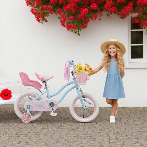 Image of Glerc Petal Girls Bike 12-18 Inch for Ages 2-9, Kids Bike with Training Wheels, Basket & Streamers, Princess Style Kids Bicycle, for Girls