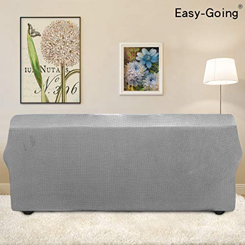 Image of Easy-Going Stretch 4 Seater Sofa Slipcover 1-Piece Sofa Cover Furniture Protector Couch Soft with Elastic Bottom for Kids, Polyester Spandex Jacquard Fabric Small Checks Light Gray
