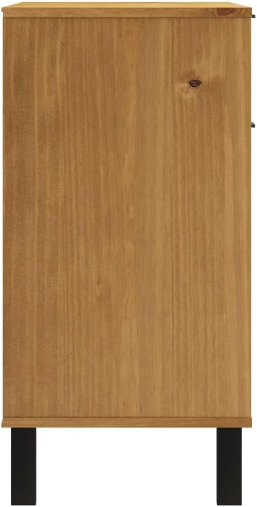 Rustic Solid Pine Wood Sideboard with Oak Finish, Two Doors and Drawers for Storage Furniture