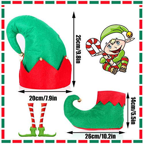 Christmas Santa Elf Costume, Novelty Elf Shoes Hat Xmas Costume Accessories Green,red - Thumbnail 2