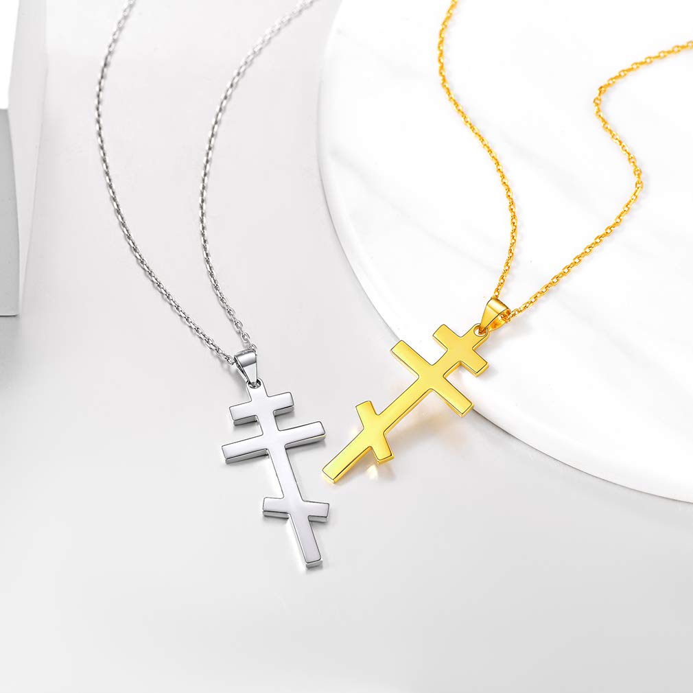 PROSILVER Cruz Ortodoxa Plata con Collar 46cm Largo + 5cm Alargador, Plata de Primera Ley