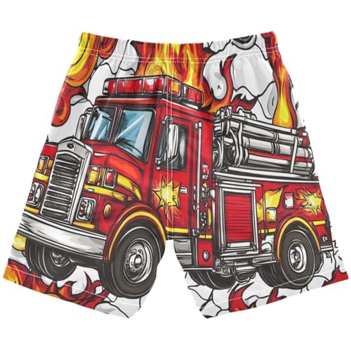 Boys Beach Board Shorts Fire Engine Car Swim Trunk Teen Swimwear 8-16Y Multicolor2