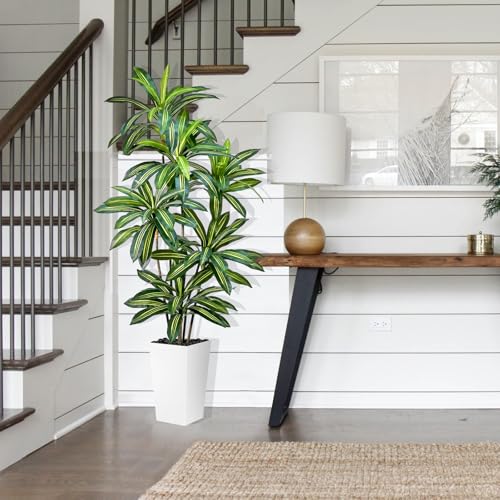 Artificial Dracaena Tree 6FT Tall Fake Plant with White Planter - Realistic Faux Dragon Tree with Tall Planter - Indoor Floor Plant for Home, Office,Mall, Living Room, Bedroom Decor - Image 3