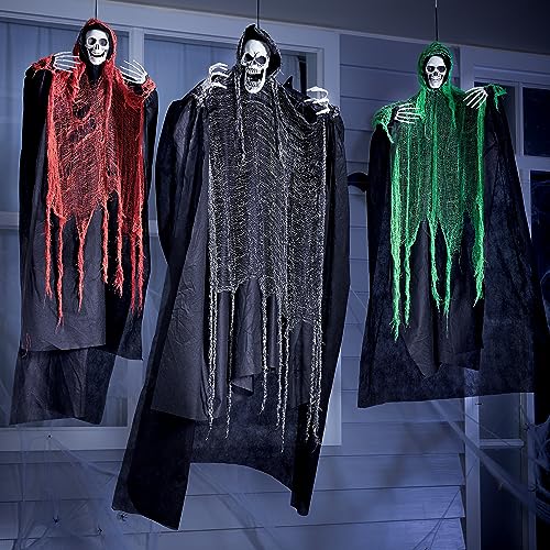 Image of JOYIN 3 Pcs Halloween Hanging Grim Reapers, one 63 inch Two 47 inch Grim Reapers, Halloween Skeleton Outdoor Decoration Flying Ghost for Haunted Haunted House Prop, Party Supplies Decor