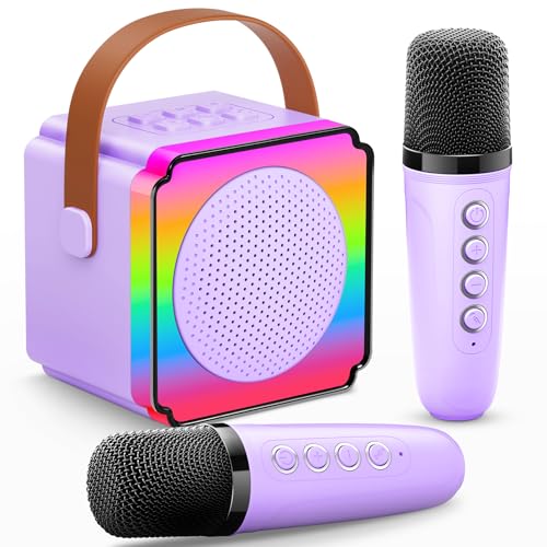 Gontence Micro Karaoke Enfant avec 2 Micro sans Fil, Cadeau Anniversaire Fille et Garçon 3-12 Ans, Micro Karaokeavec LED, Effets Vocaux et Carte Cadeau, Jouet...