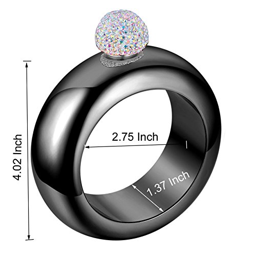 Image of Flask Bracelet Bangle Flask Creative Stainless 304 Steeland Hip Flask Funnel Set For Women 3.5 oz (Black With Rhinestones Lid)