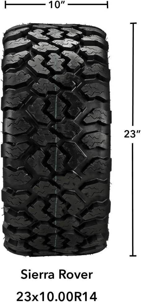 RM Cart 14" Ninja Black/Machined on 23x10R14 Sierra Rover Radial Tires (Set of 4) | Golf Cart Tires and Wheels Combo with Standard Lug Nuts