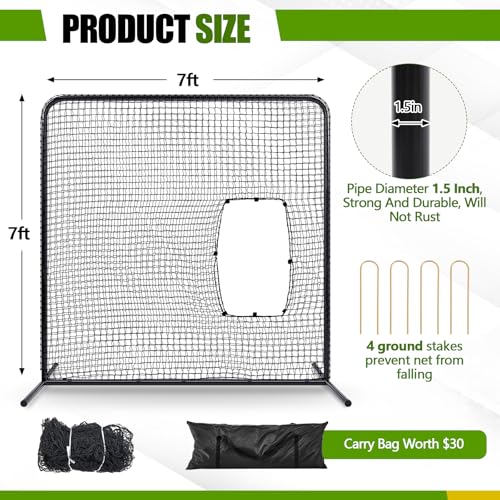 image for RoundFunny Baseball Pitching Net Screen 7ft x 7ft Softball Batting Mac