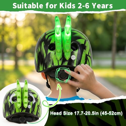 Image of Toddler Bike Helmet with LED Lights, Kids Helmet for Boys 2-6 Years, Adjustable Kids Bike Helmets Toddler Helmets for Bicycle Skateboard Scooter
