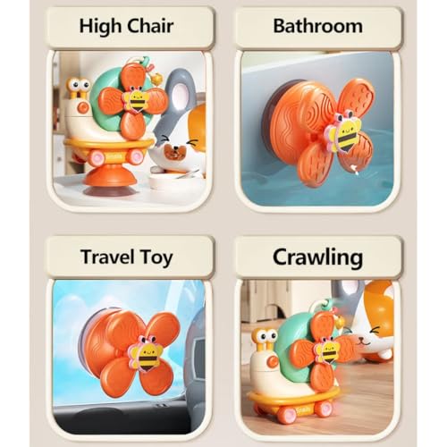 Image of Storio 5-in-1 Baby Suction Spinner Toy, Interactive Learning Set with Rattle and Sensory Play, for 6+ Months Kids - Orange & Cream (Pack of 2)