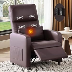 GarveeHome Power Recliner Chair – Heat and Massage, Adjustable Electric Recliner Ergonomic PU Leather Single Sofa, Tall Back, Padded Seat, Home Theater Seating for Living Room
