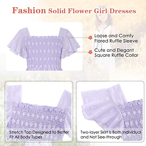 6-7 Year Old Girls Lavender Flower Dress Flutter Sleeve Cute Ruffle Dresses For Little Kids Stretchy Solid Color Princess Sundress Size 6 7 Wedding Flower Girl Skirts #TOP5