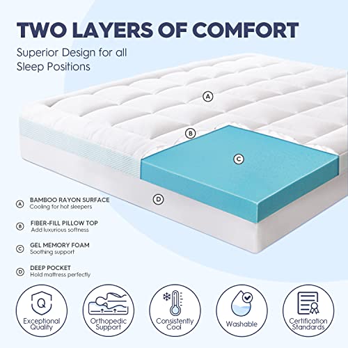 ELEMUSE-Dual-Layer-4-Inch-Memory-Foam-Mattress-Topper-King-2-Inch-Cooling-Gel-Memory-Foam-Plus-2-Inch-Bamboo-Pillow-Top-Cover-Comfort-Support-Back-Pain-Relief
