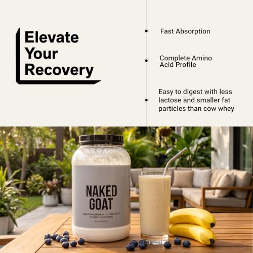 Image of NAKED Goat - Pasture Fed Goat Whey Protein Powder from Small-Herd Wisconsin Dairies, 2Lb Bulk, GMO Free, Soy Free. Easy to Digest - All Natural - 23 Grams of Protein - 30 Servings