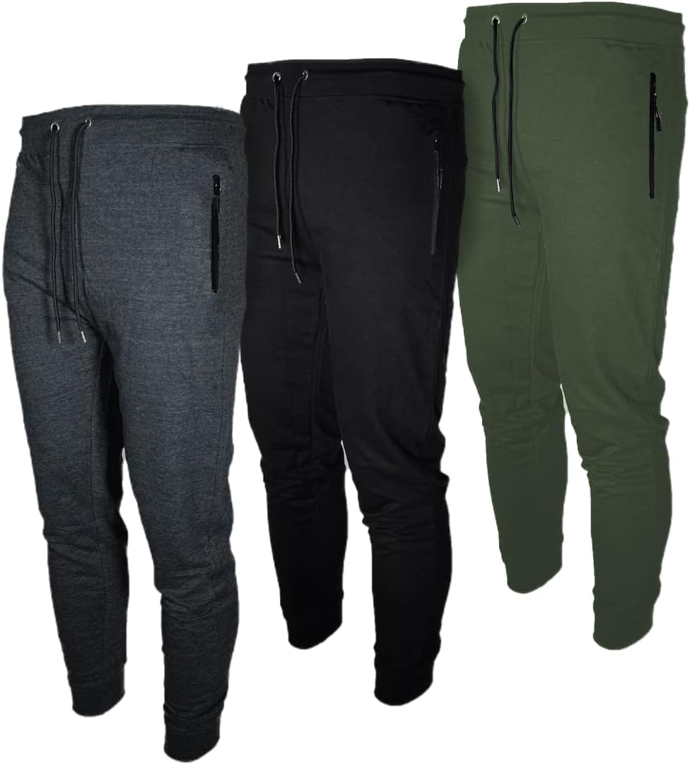 BROOKLYN VERTICAL Mens 3 Pack Fleece Active Jogger Sweatpants with Zipper Pocket and Drawstring Size S-2XL