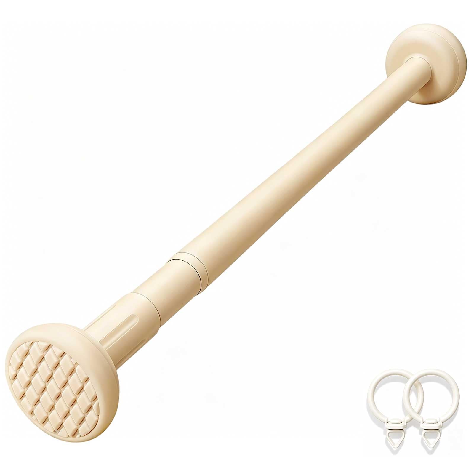 Adjustable Tension Curtain Rod, 14-98 in, Stainless Steel Shower Curtain Rod No Drilling with 20 Curtain Rings for Home, Bathroom, Window(Beige,170-250cm/67-98in)