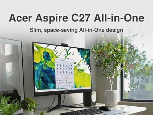 Image of Acer Aspire C27 All-in-One Desktop, 27 inch IPS FHD, Ryzen 7 5825U | 8GB DDR5, 512GB PCIe SSD, Wireless Keyboard and Mouse, Wi-Fi 6E, Bluetooth 5.3, Webcam, Windows 11 Pro /w USB Hub