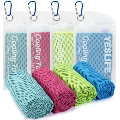 Image of YESLIFE 4-Pack Cooling Towels (40 inchx 12 inch), Cooling Neck Wraps, Ice Towel | Microfiber, Breathable, Lightweight, Super absorbent, For Yoga, Camping, Sports, Outdoors, Golf, Running, Gym, Travel