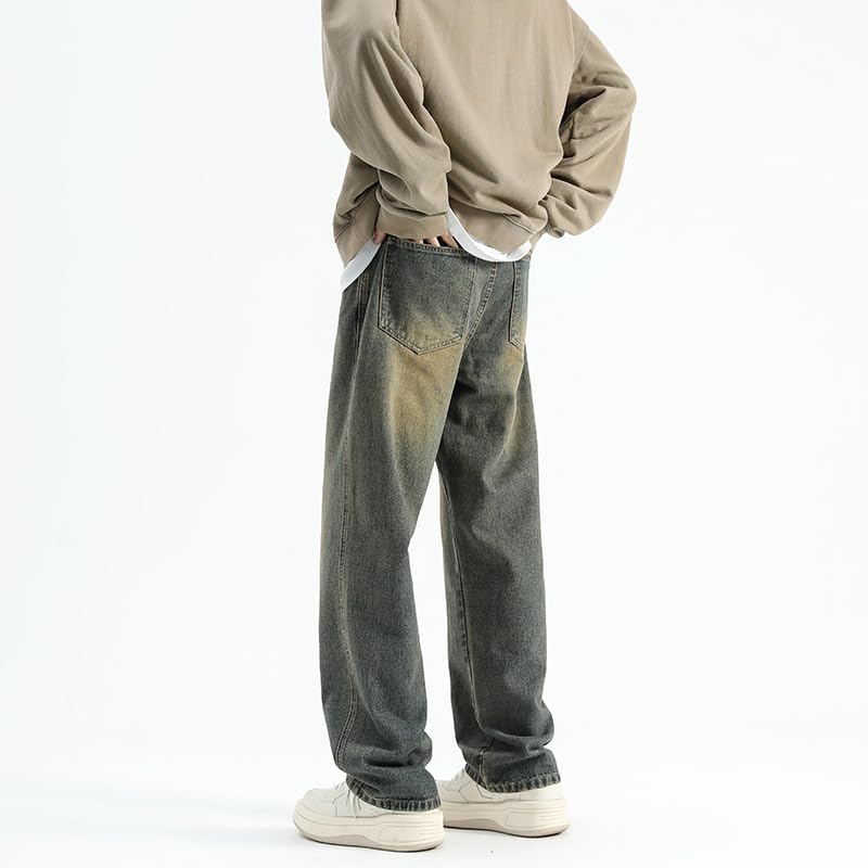 Men's Summer Jeans Straight Vintage Denim Loose Pants4