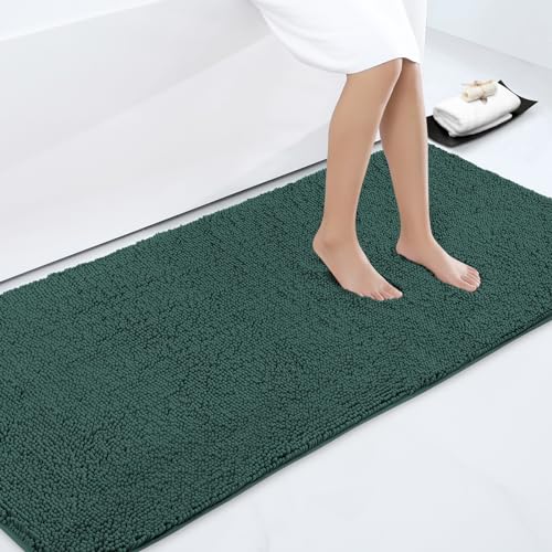 Smiry Luxury Chenille Bathroom Rugs 70x24, Extra Soft and Absorbent Shaggy Bath Mat, Machine Washable, Non-Slip Plush Carpet Runner for Tub, Shower, and Floor, Home Decor Accessories, Green