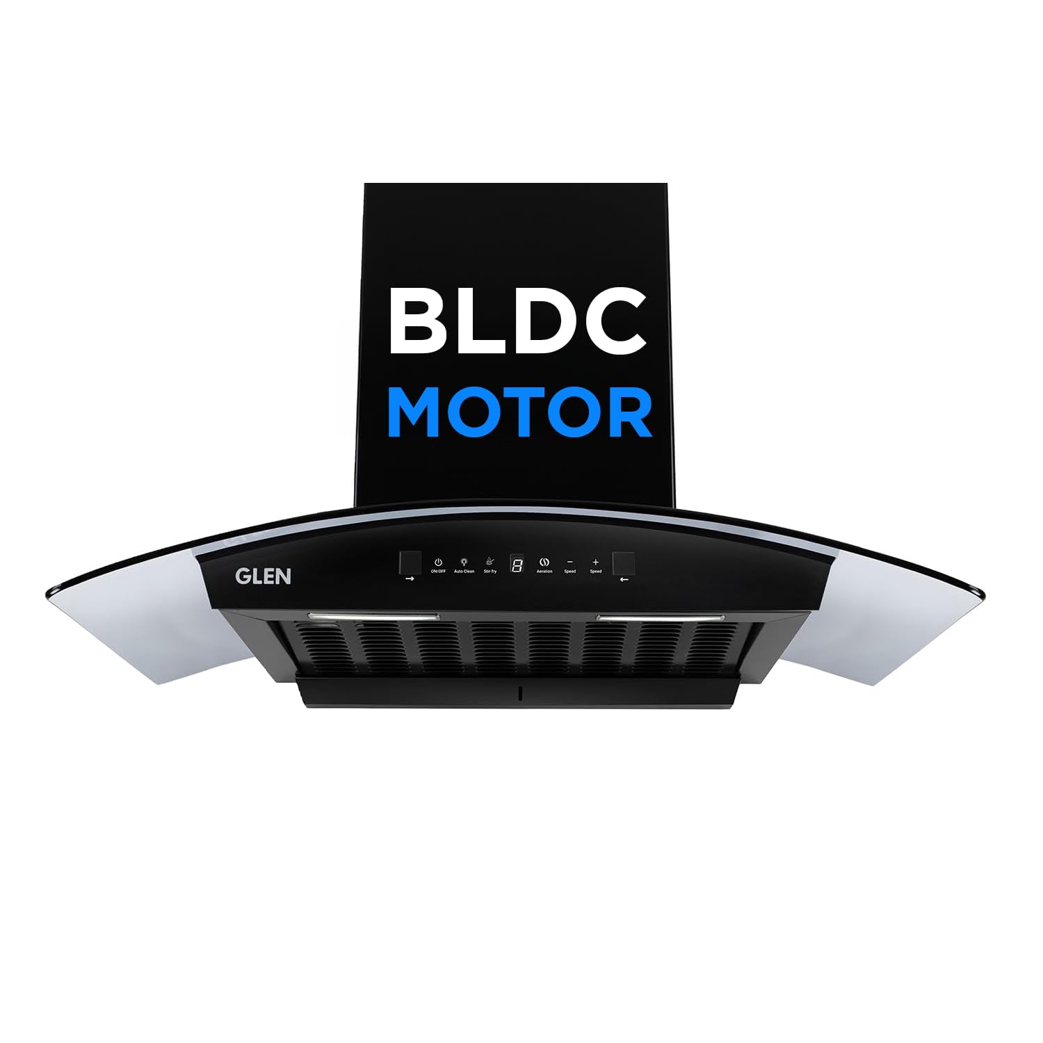 Glen Hood RICA 90 Curved Glass Kitchen Chimney | 1500 m³/hr Suction | BLDC Motor | Filterless Thermal Auto Clean | Touch & Gesture Control |1 Year Comprehensive Warranty & 7 Year on Motor| Black