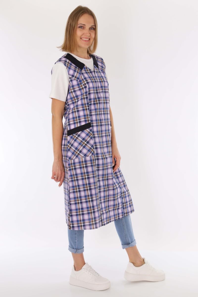 Camice con chiusura lampo, camice da donna, grembiule senza maniche, grembiule da cucina, grembiule da cucina, grembiule da casa, camice da donna, a quadretti, cotone/poliestere