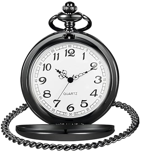 LYMFHCH Smooth Vintage Pocket Watch with Chain, Arabic Numerals Scale Mens Watch Christmas Graduation Birthday Gifts Fathers Day