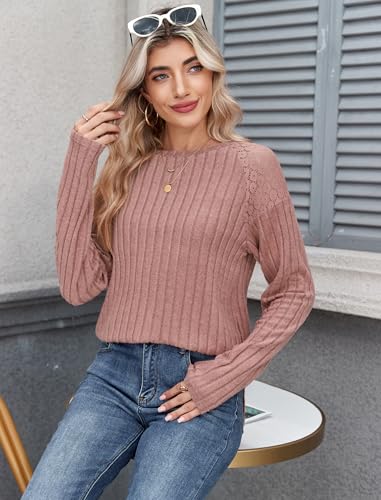 ZAFUL Long Sleeve Shirts for Women Lace Lightweight Top Sweaters Business Dressy Casual Tunic Blouse Side Split