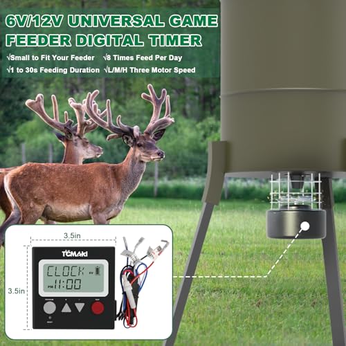Game Feeder Digital Timer, Deer Feeder Timer, 6V/12V Kit for Goat Feeding, 8 Feed Time Program, Adjustable Motor Speed & Feeding Duration, DIY Hunting Feeding Schedule